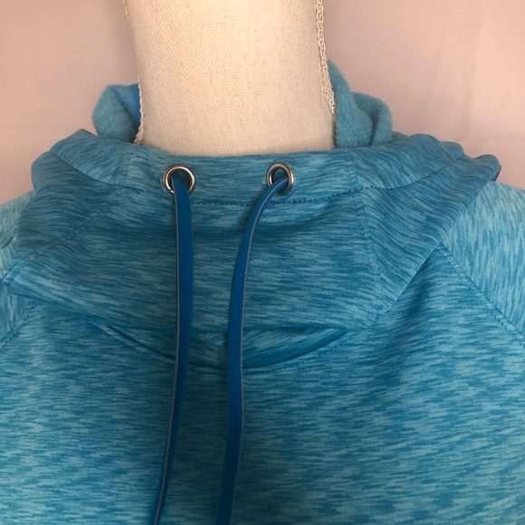 Athleta Teal Blue Ascend Workout Cowl Neck Fleece Lined Hoodie Sweatshirt Size S - Picture 3 of 8